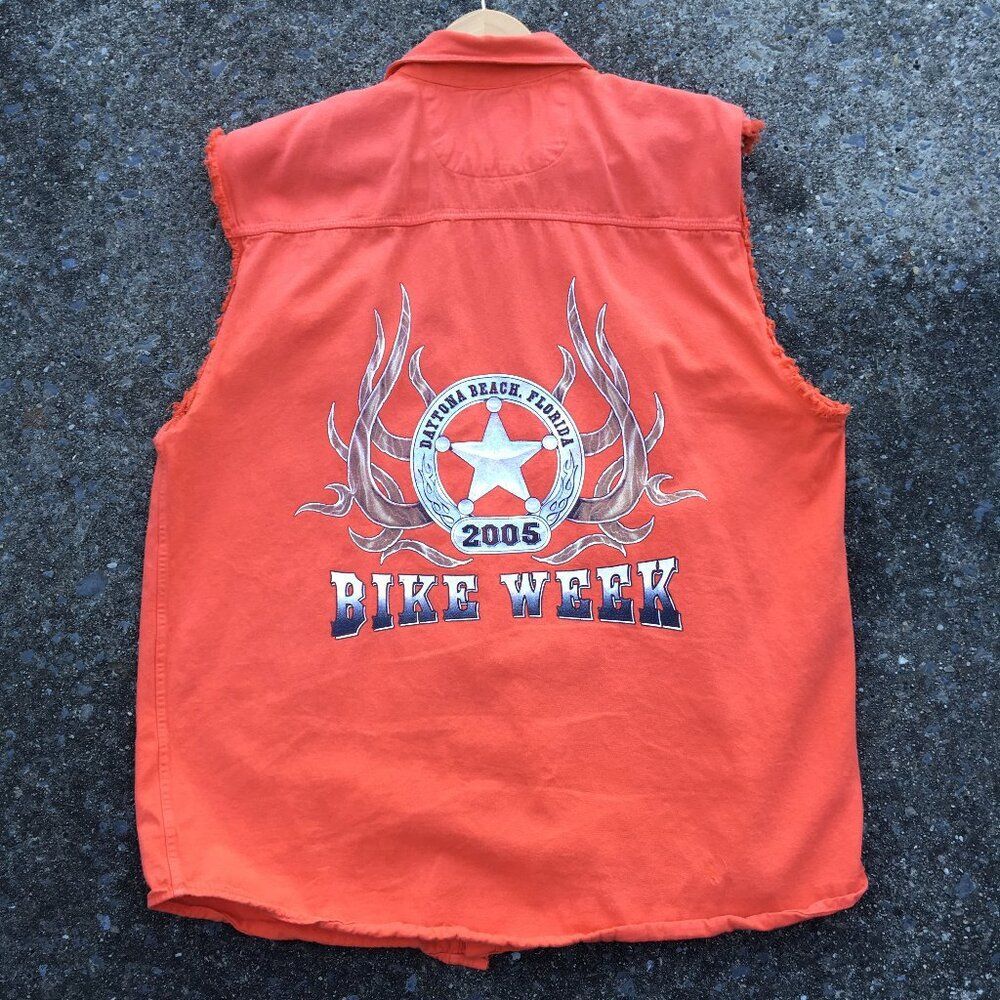 VTG 2005 Bike Week Daytona Beach Shirt Mens XL Biker Design Sleeveless Orange